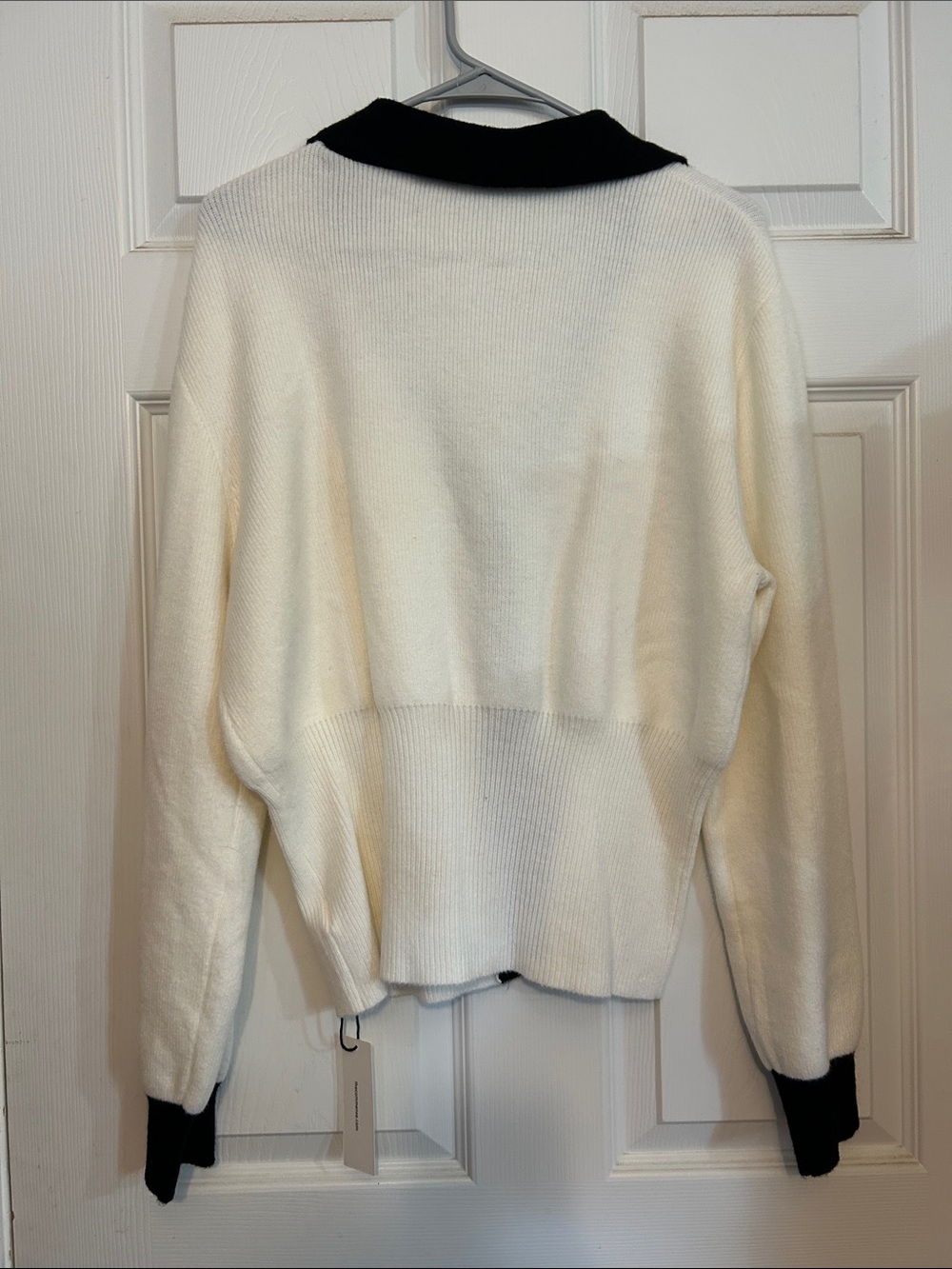 Commense Contrast Trim Button Wool Blend Cream Cardigan with Black Trim - Picture 7 of 7